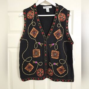 Claudia D sequin accented black sweater vest size large NWT